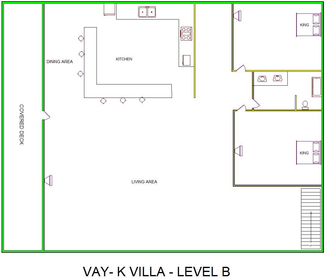 A level B layout view of Sand 'N Sea's beachside house vacation rental in Galveston named Vay-K Villa